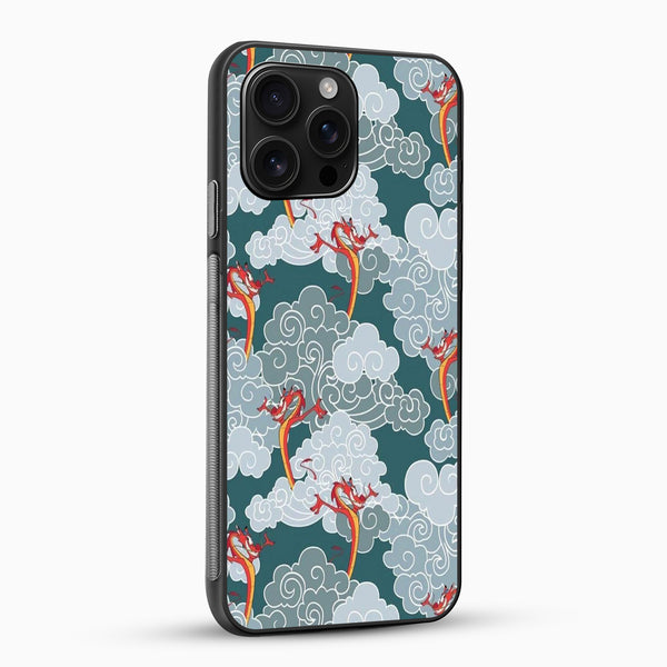 Phone case with fairy and cloud design on a teal background