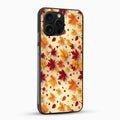 Phone case with autumn leaf pattern on a beige background