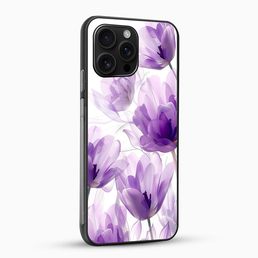 Phone case with purple floral design on a white background