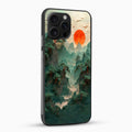 Phone case with a mountain and sunset design on a white background