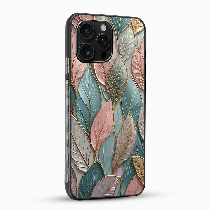 Phone case with leaf pattern on a white background