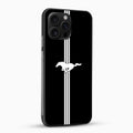 Phone case with Mustang logo and stripes on a black background