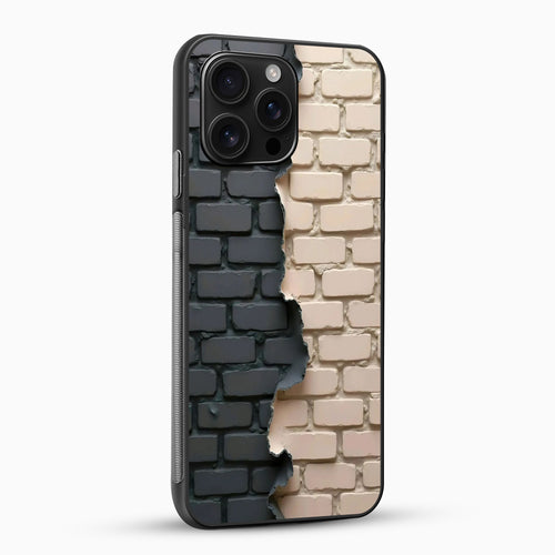 Phone case with black and beige brick pattern on a white background