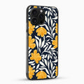Phone case with yellow floral design on a dark blue background