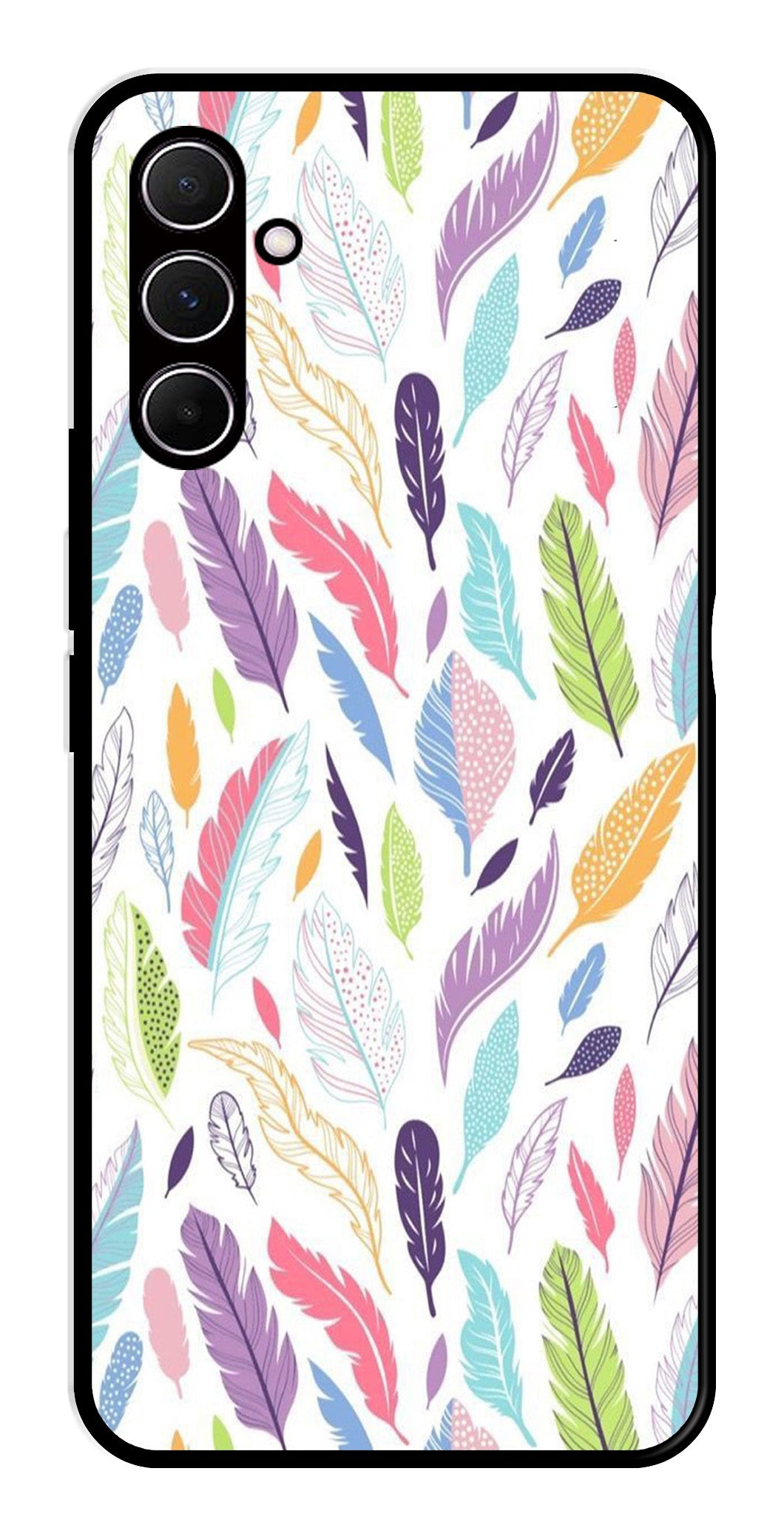 Colorful Feathers Metal Mobile Case for Samsung Galaxy A55 5G   (Design No -06)