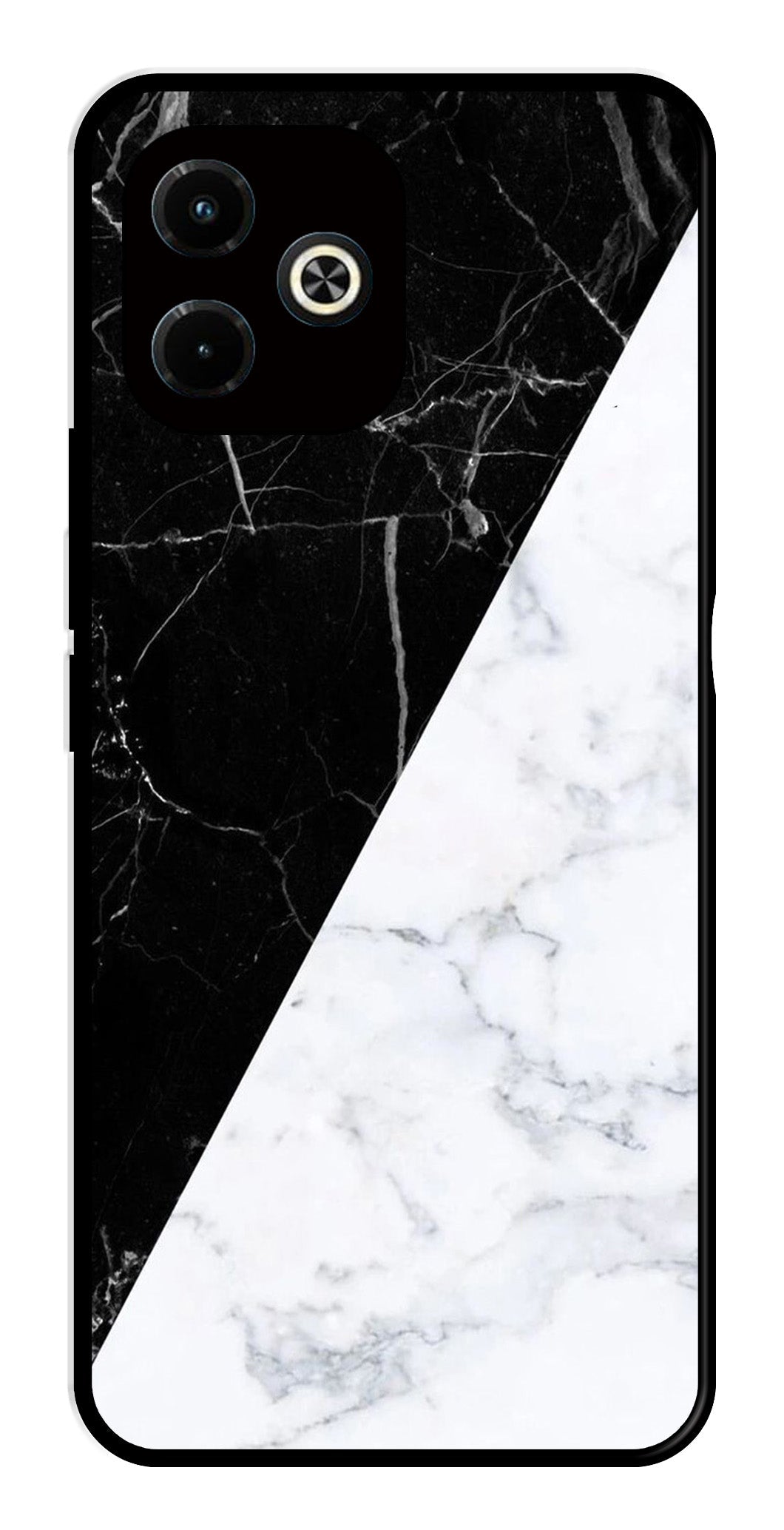 Black White Marble Design Metal Mobile Case for Infinix Hot 40i   (Design No -09)