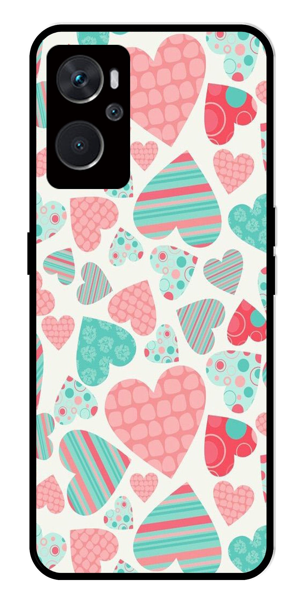 Hearts Pattern Metal Mobile Case for Oppo A36 4G   (Design No -22)