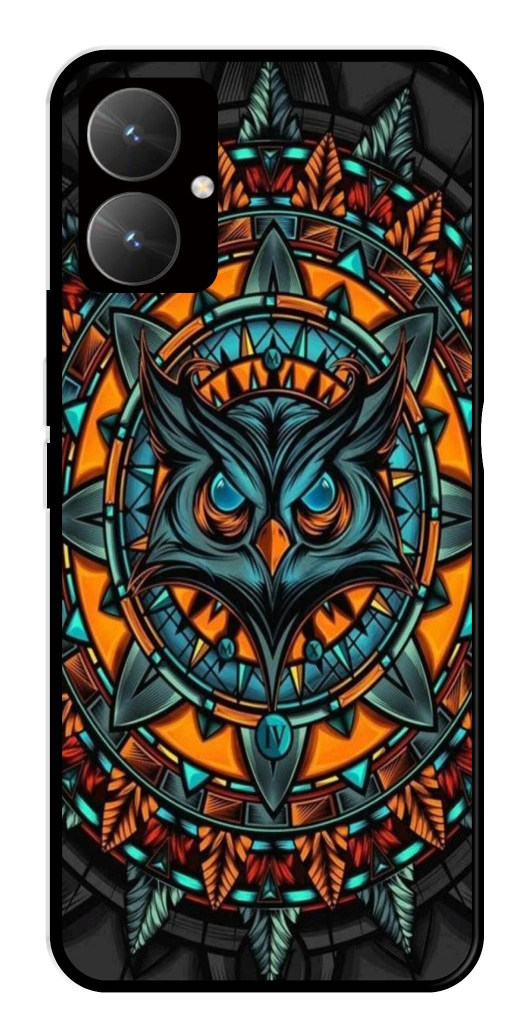 Owl Pattern Metal Mobile Case for Poco M6 5G   (Design No -42)