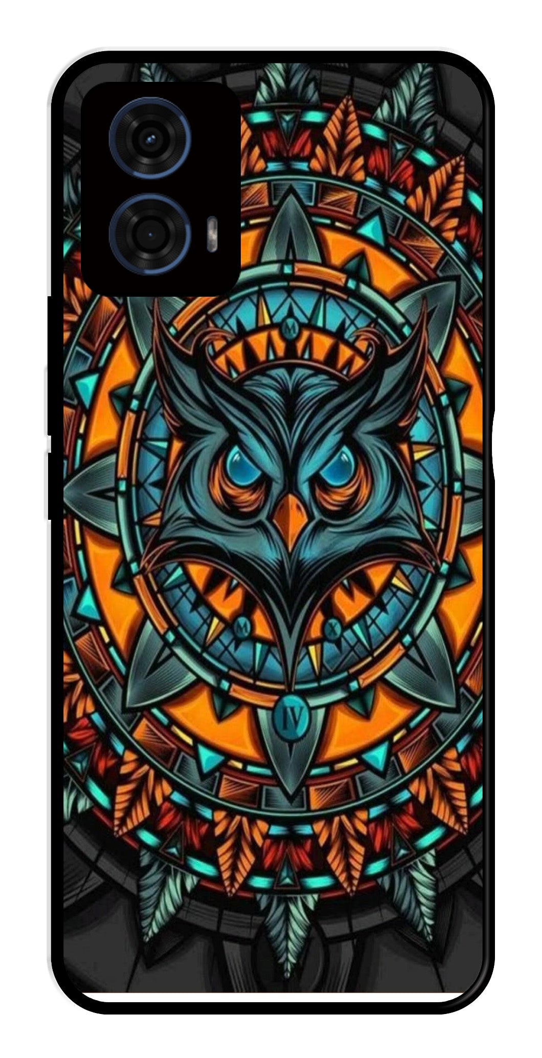 Owl Pattern Metal Mobile Case for Moto G24   (Design No -42)