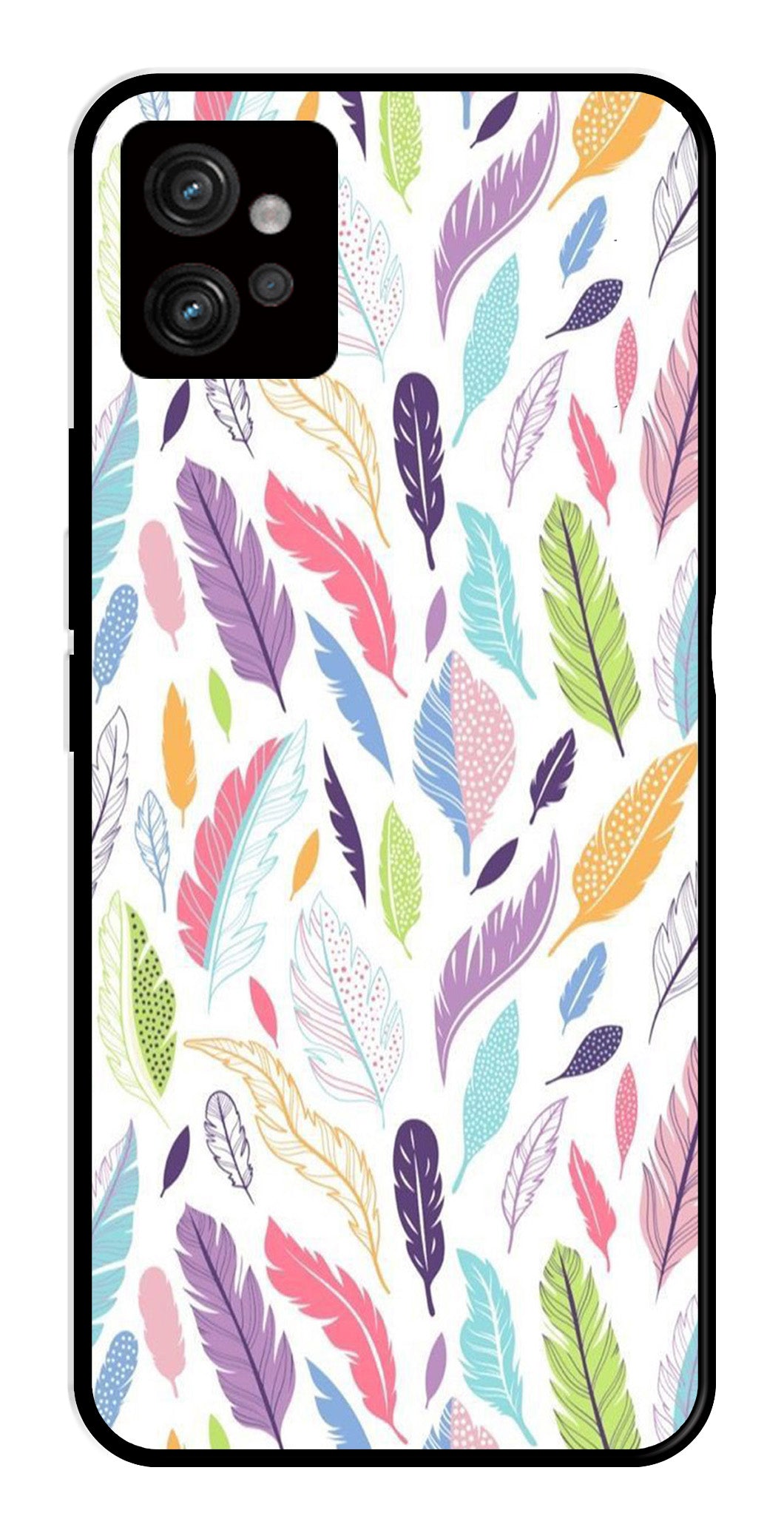 Colorful Feathers Metal Mobile Case for Moto G32   (Design No -06)
