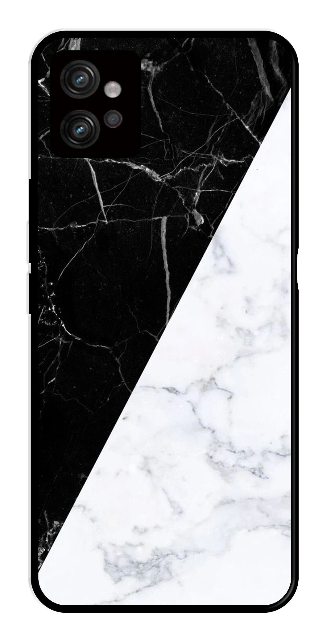 Black White Marble Design Metal Mobile Case for Moto G32   (Design No -09)