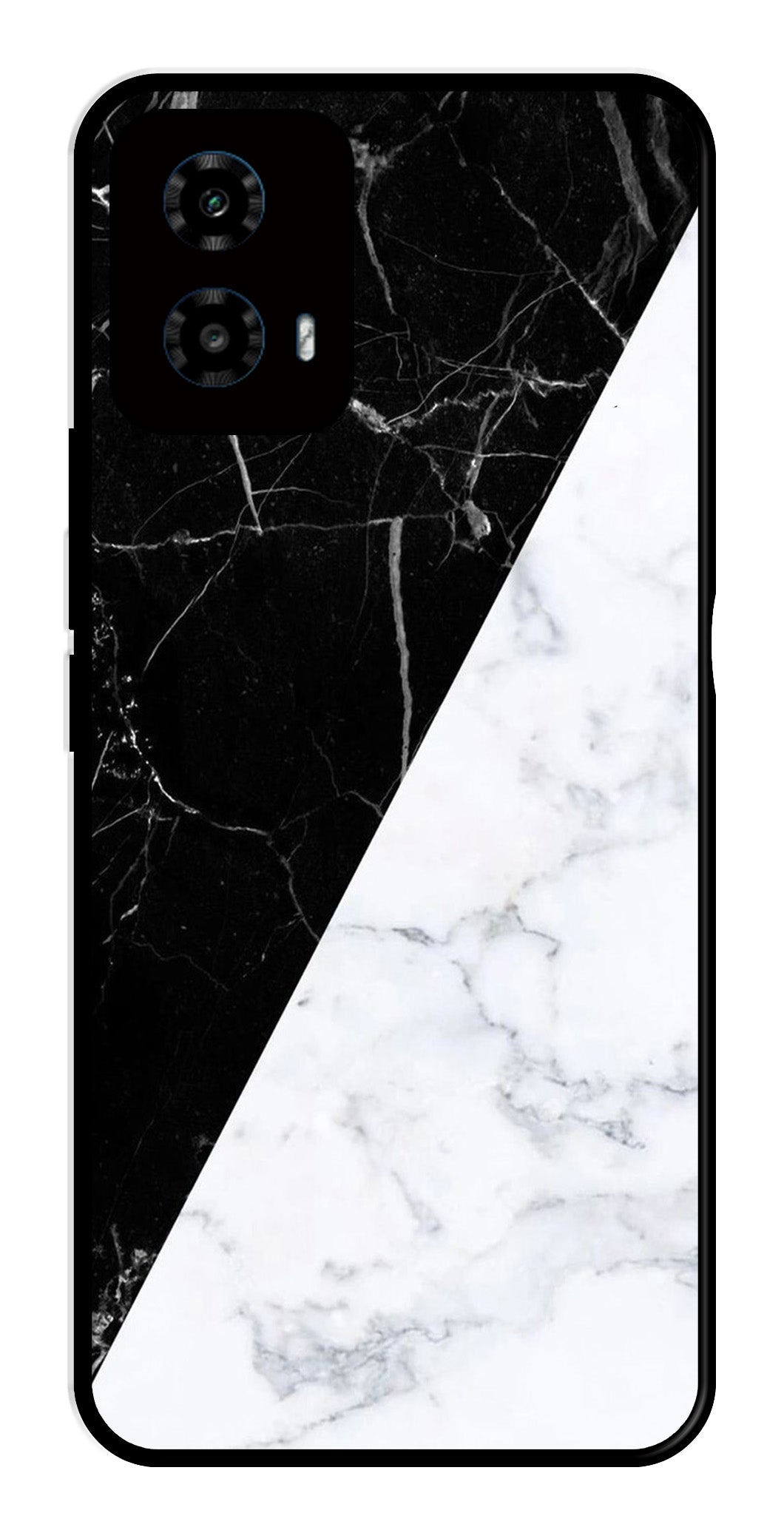 Black White Marble Design Metal Mobile Case for Moto G34   (Design No -09)