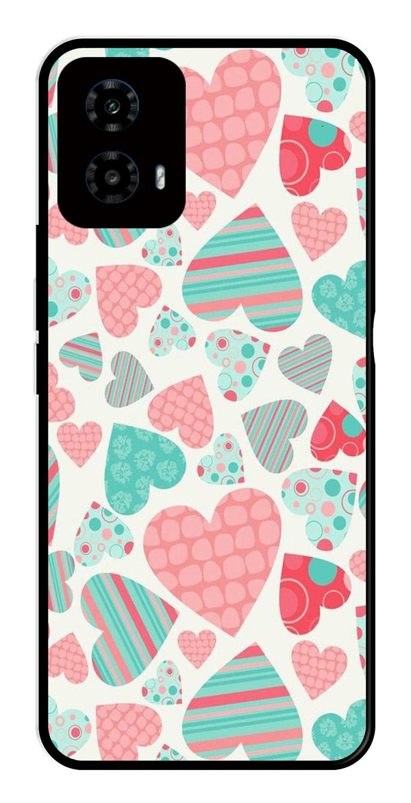 Hearts Pattern Metal Mobile Case for Moto G34   (Design No -22)
