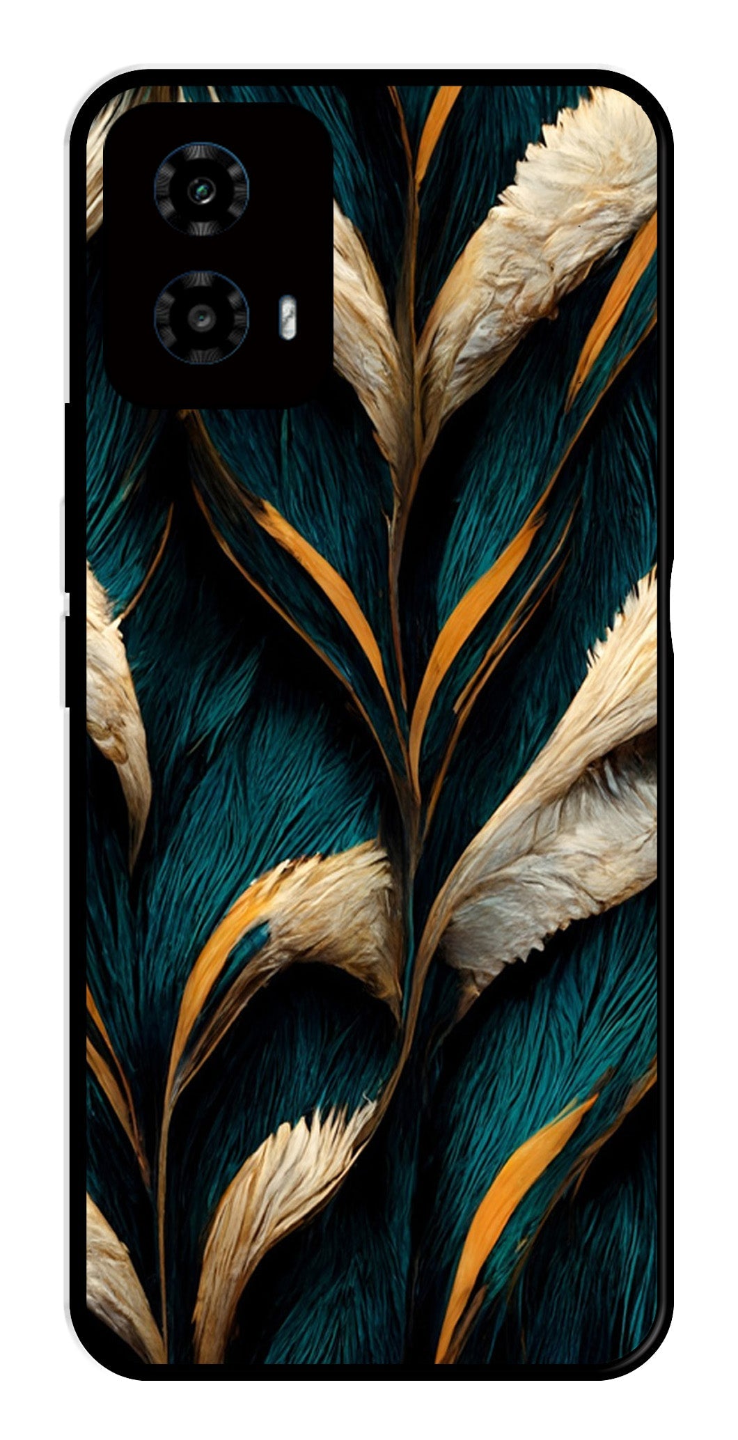 Feathers Metal Mobile Case for Moto G34   (Design No -30)