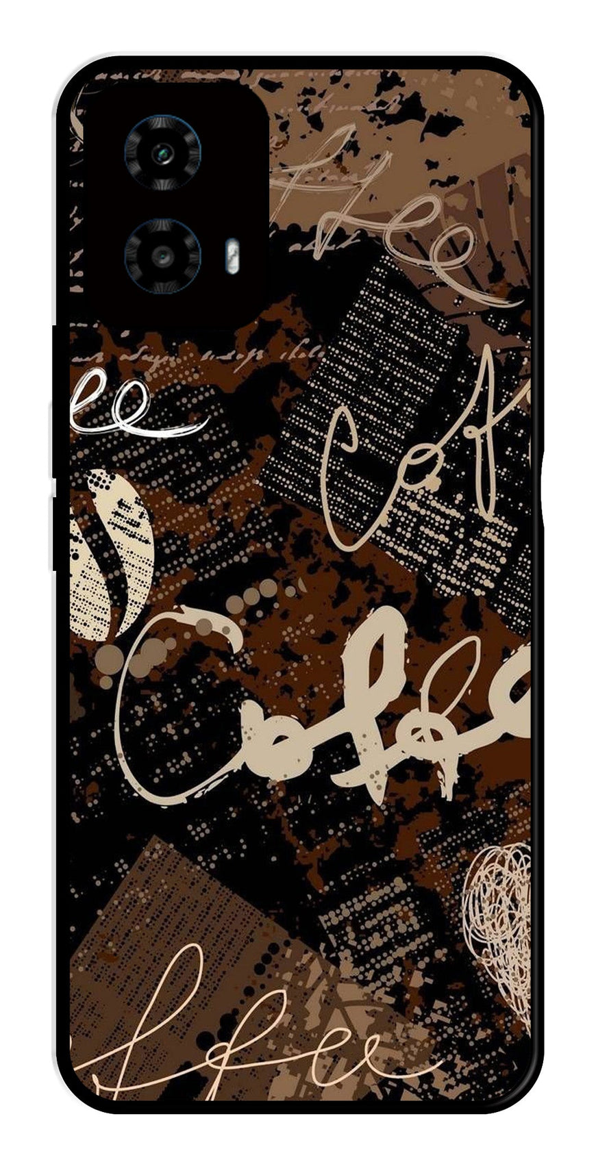 Coffee Pattern Metal Mobile Case for Moto G34   (Design No -37)