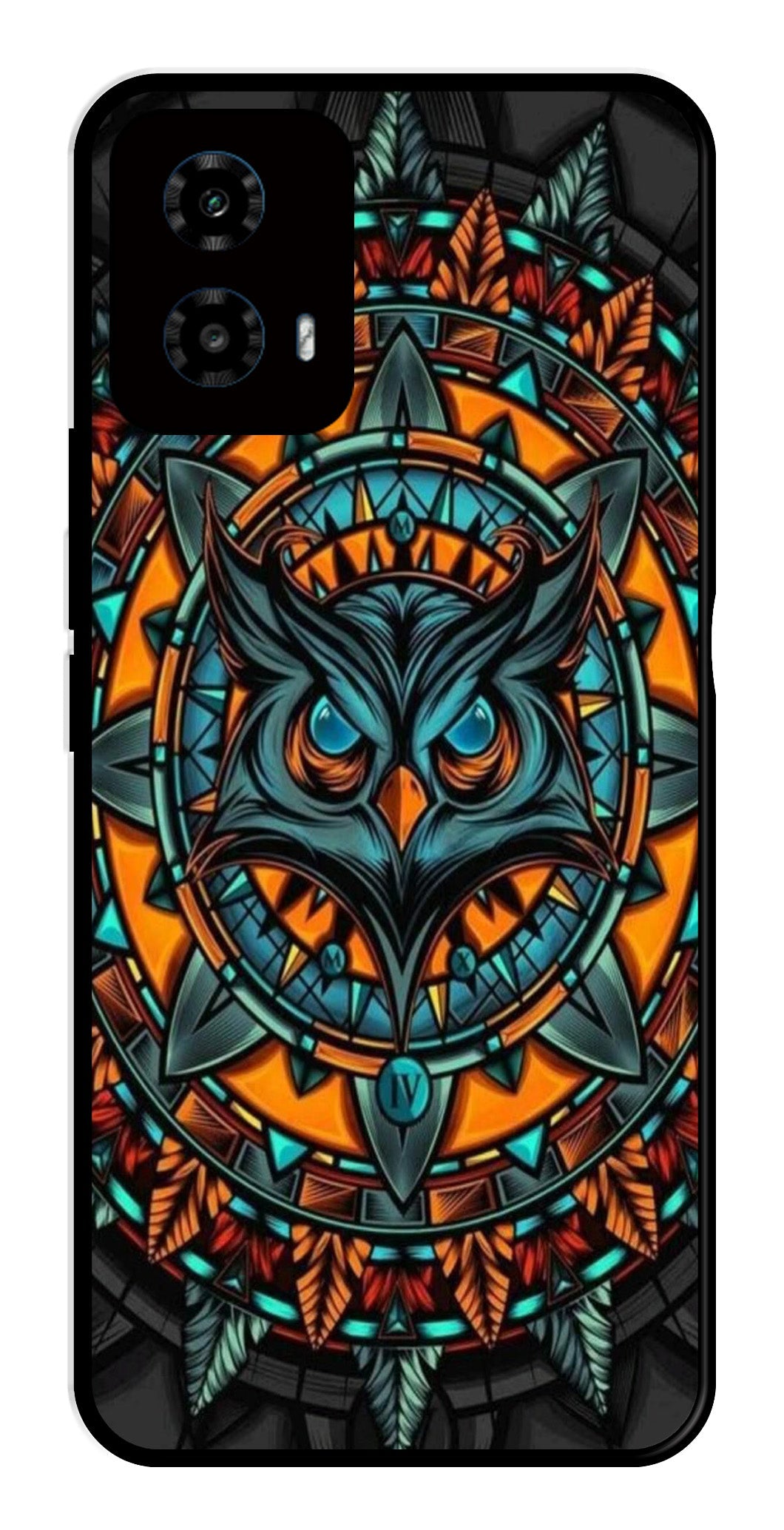 Owl Pattern Metal Mobile Case for Moto G34   (Design No -42)