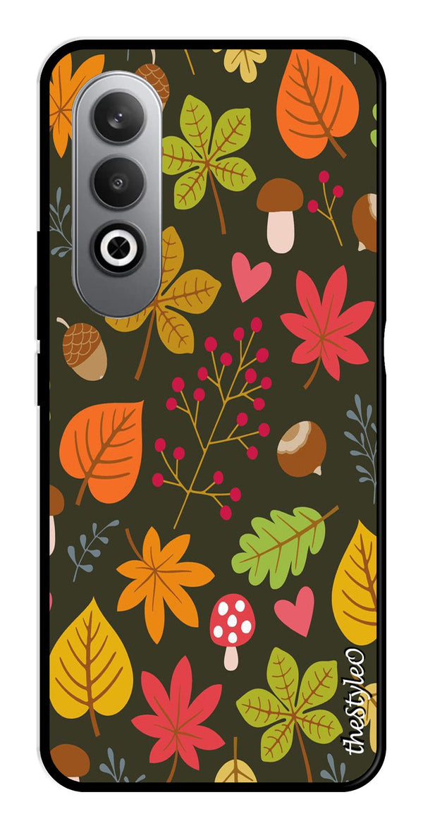 Flower Leaves Design Metal Mobile Case for OnePlus Nord CE4 (Design No -50)