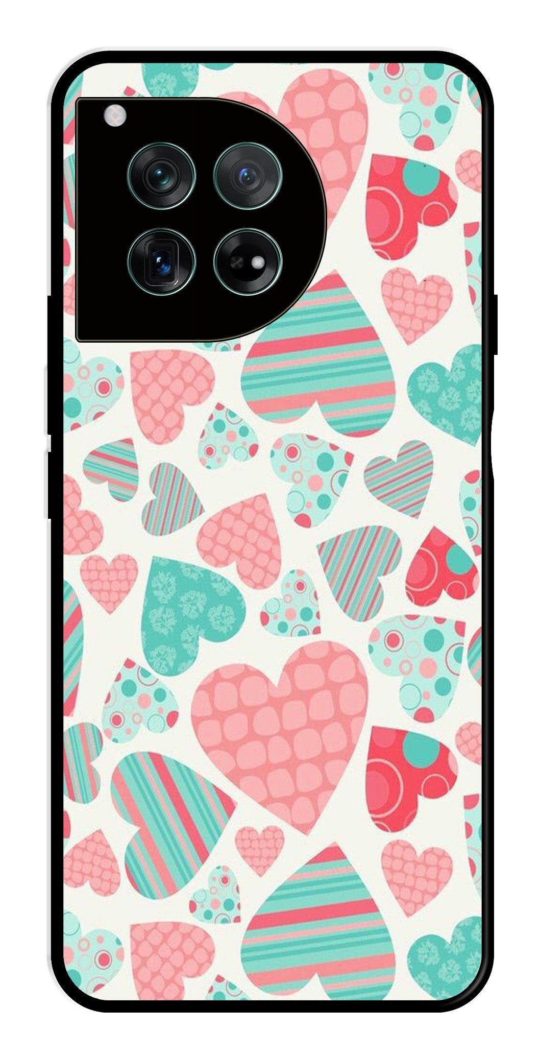 Hearts Pattern Metal Mobile Case for OnePlus 12 5G Metal Case
