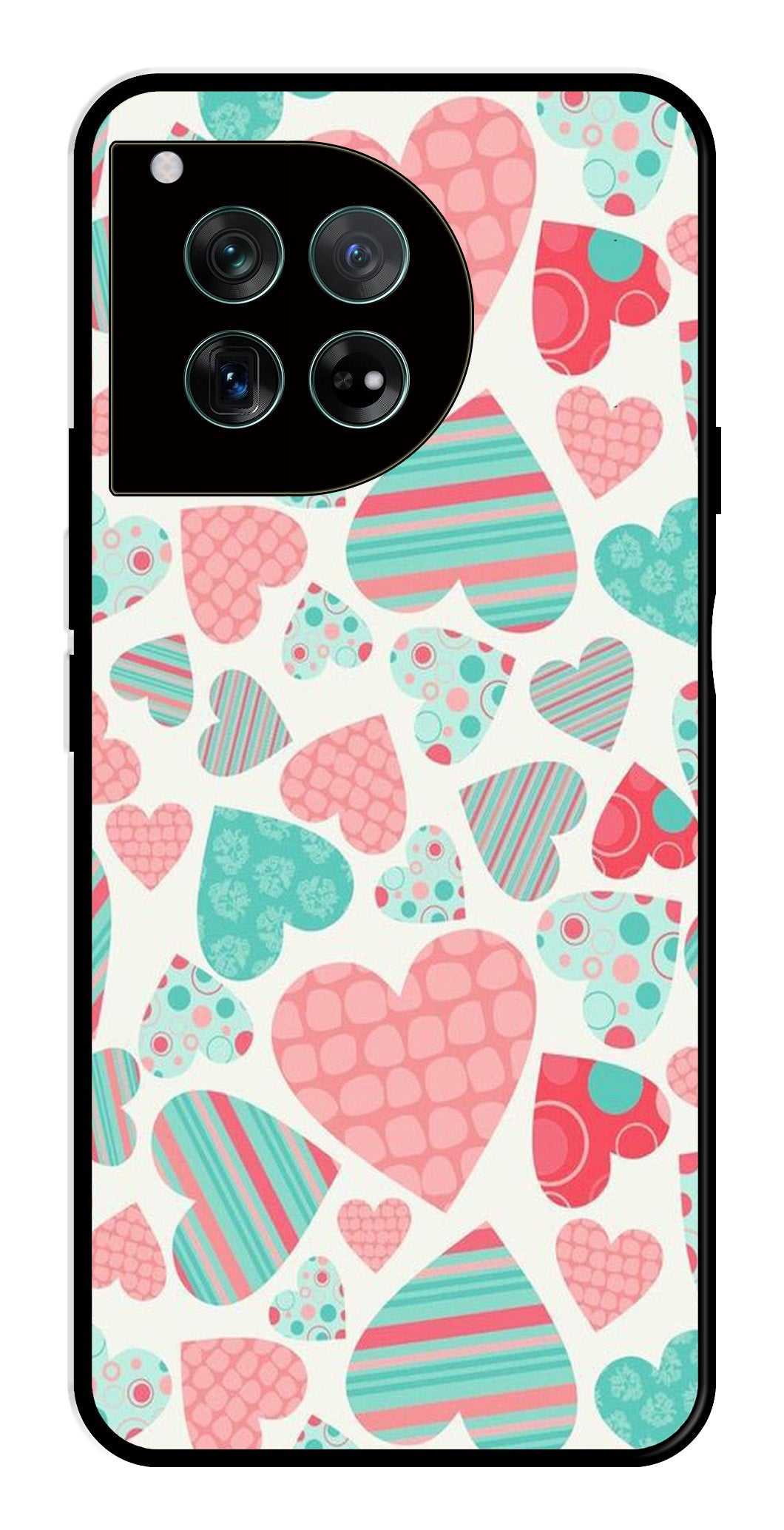 Hearts Pattern Metal Mobile Case for OnePlus 12R 5G Metal Case
