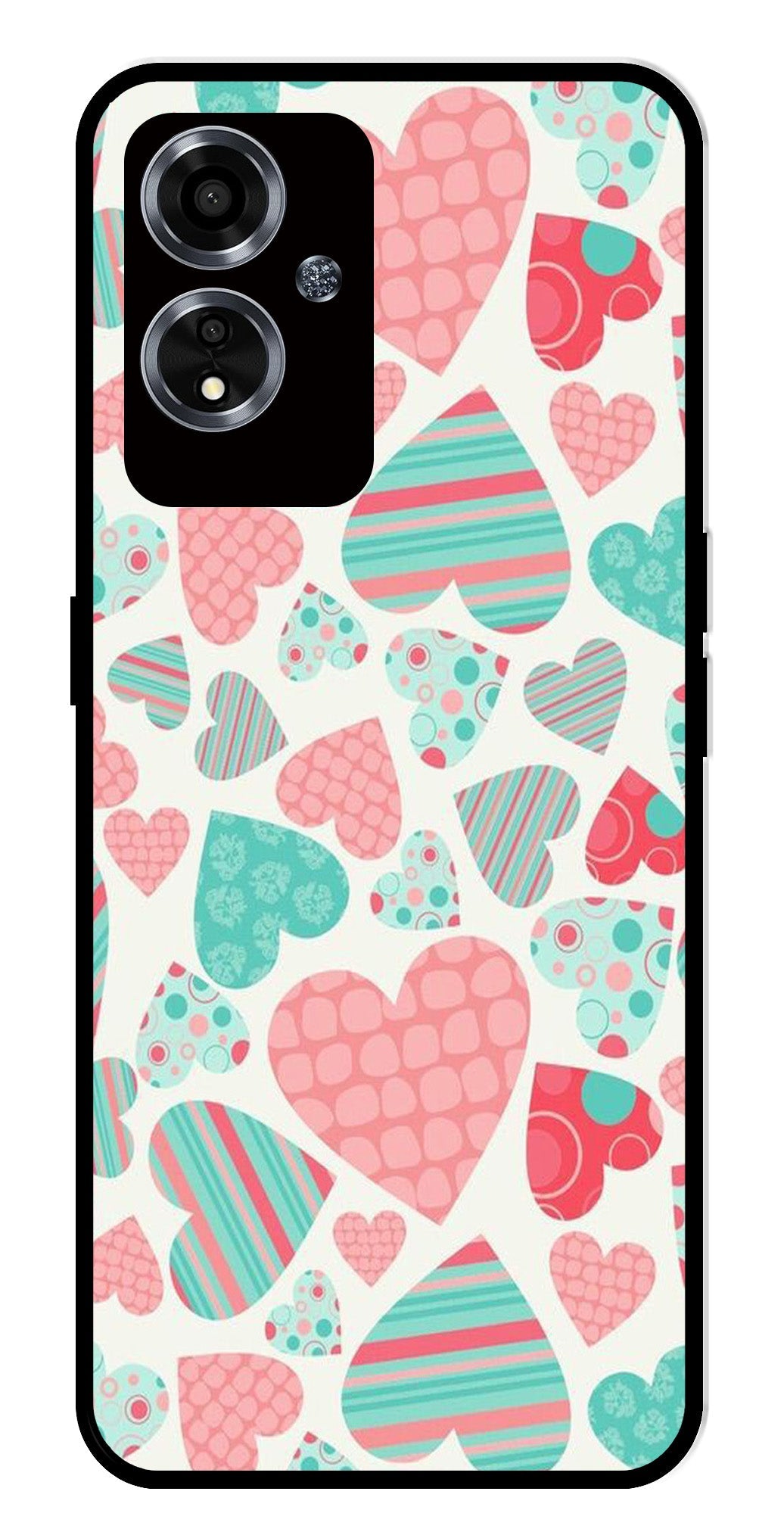 Hearts Pattern Metal Mobile Case for Oppo A59 5G   (Design No -22)