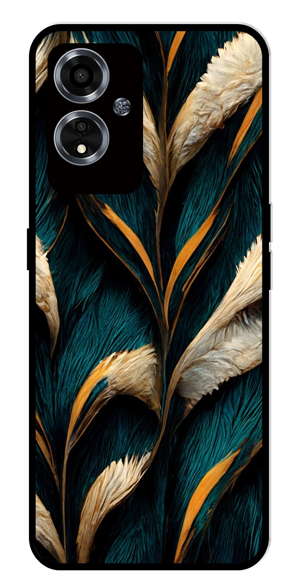 Feathers Metal Mobile Case for Oppo A59 5G   (Design No -30)