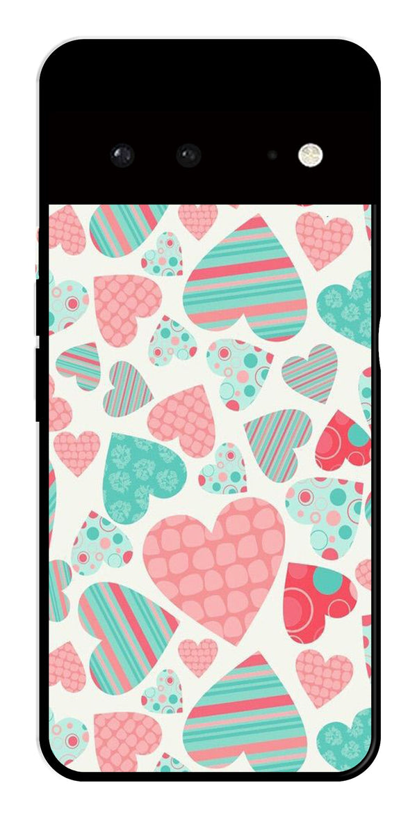 Hearts Pattern Metal Mobile Case for Google Pixel 6 5G   (Design No -22)
