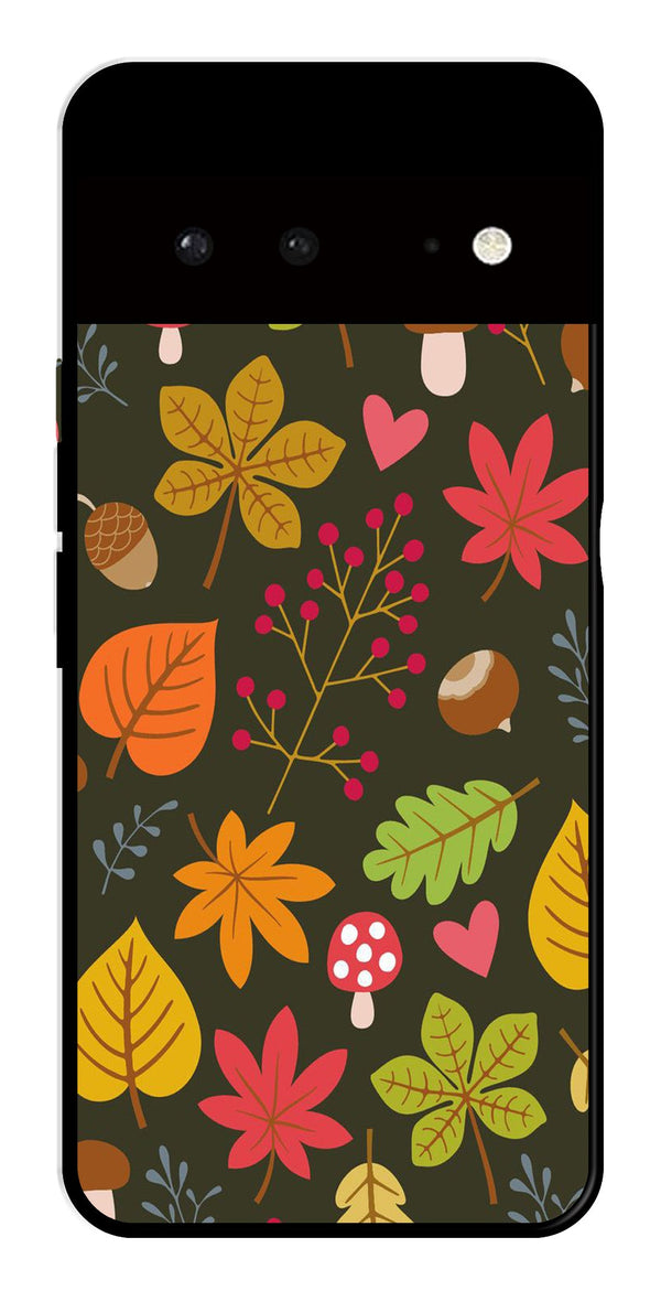 Leaves Design Metal Mobile Case for Google Pixel 6 5G   (Design No -51)