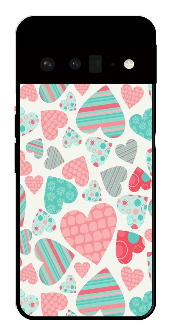 Hearts Pattern Metal Mobile Case for Google Pixel 6 Pro 5G   (Design No -22)