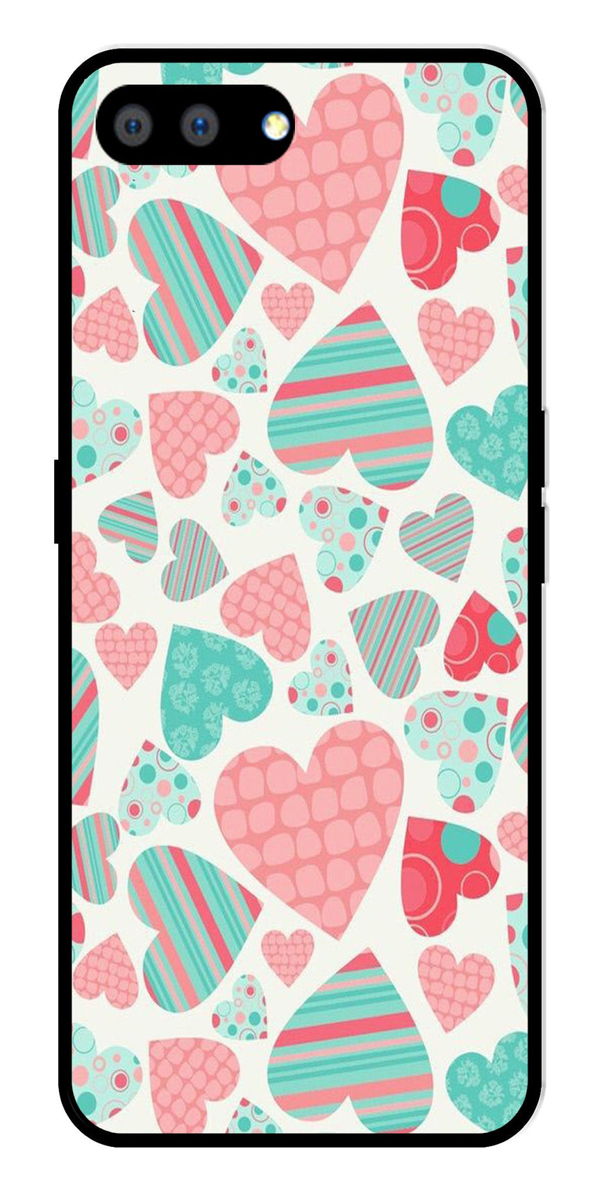 Hearts Pattern Metal Mobile Case for Realme A3s   (Design No -22)