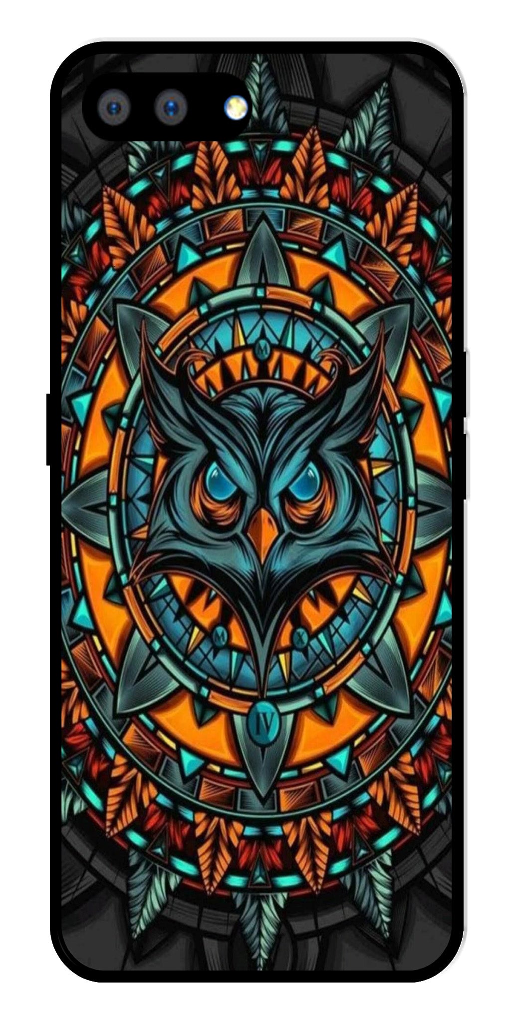 Owl Pattern Metal Mobile Case for Realme A3s   (Design No -42)