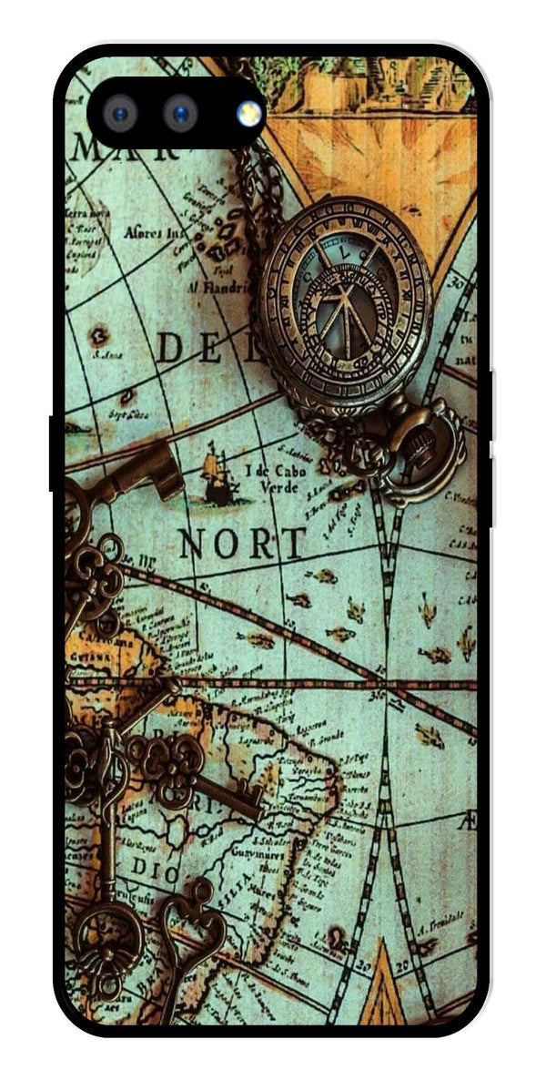 Map Design Metal Mobile Case for Realme A3s   (Design No -54)