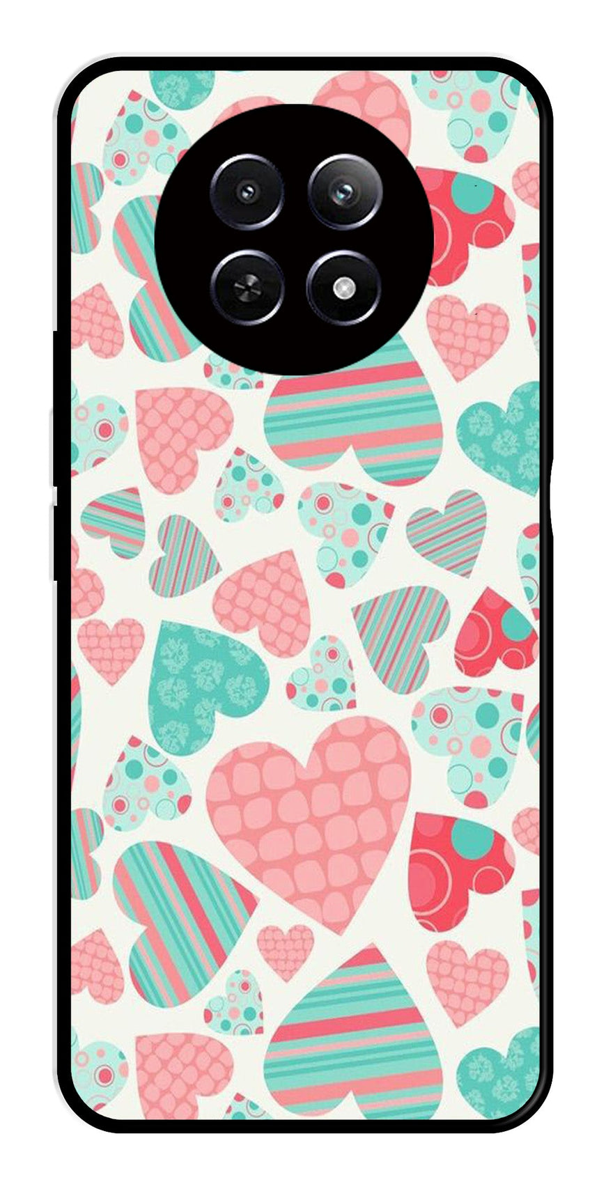 Hearts Pattern Metal Mobile Case for Realme 12 5G   (Design No -22)