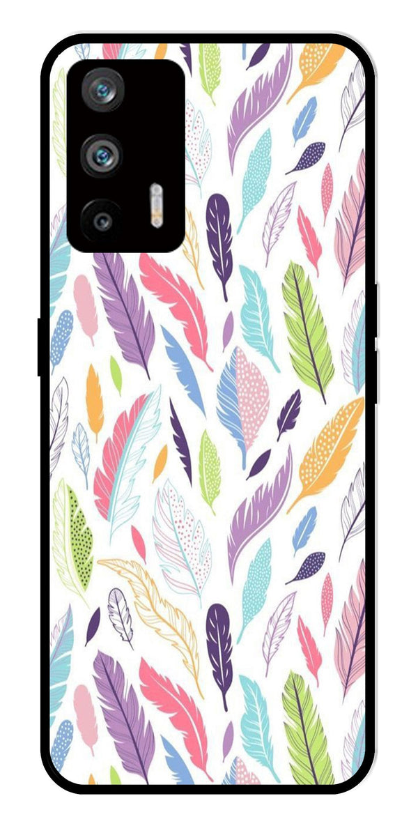 Colorful Feathers Metal Mobile Case for Realme Q3 Pro   (Design No -06)