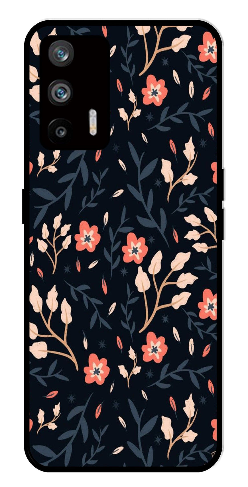Floral Pattern Metal Mobile Case for Realme Q3 Pro   (Design No -10)