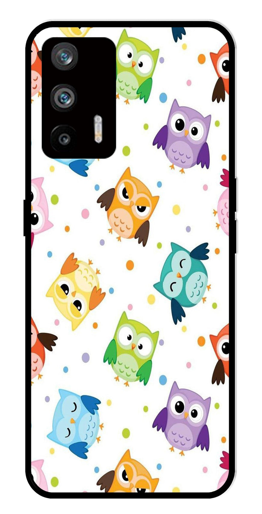 Owls Pattern Metal Mobile Case for Realme Q3 Pro   (Design No -20)