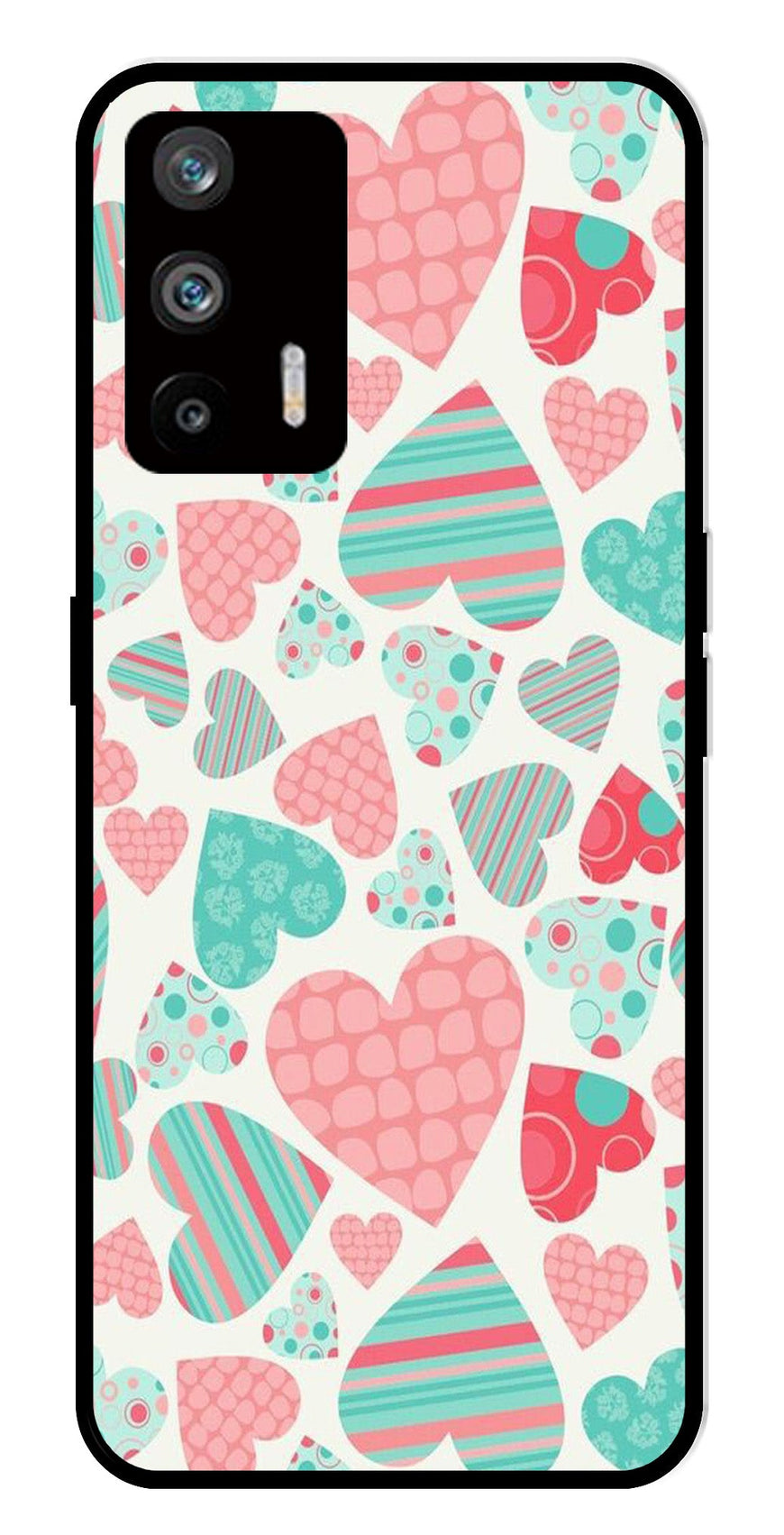 Hearts Pattern Metal Mobile Case for Realme Q3 Pro   (Design No -22)