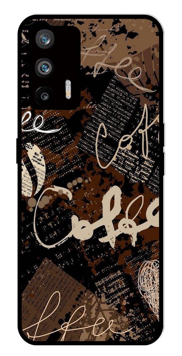 Coffee Pattern Metal Mobile Case for Realme Q3 Pro   (Design No -37)