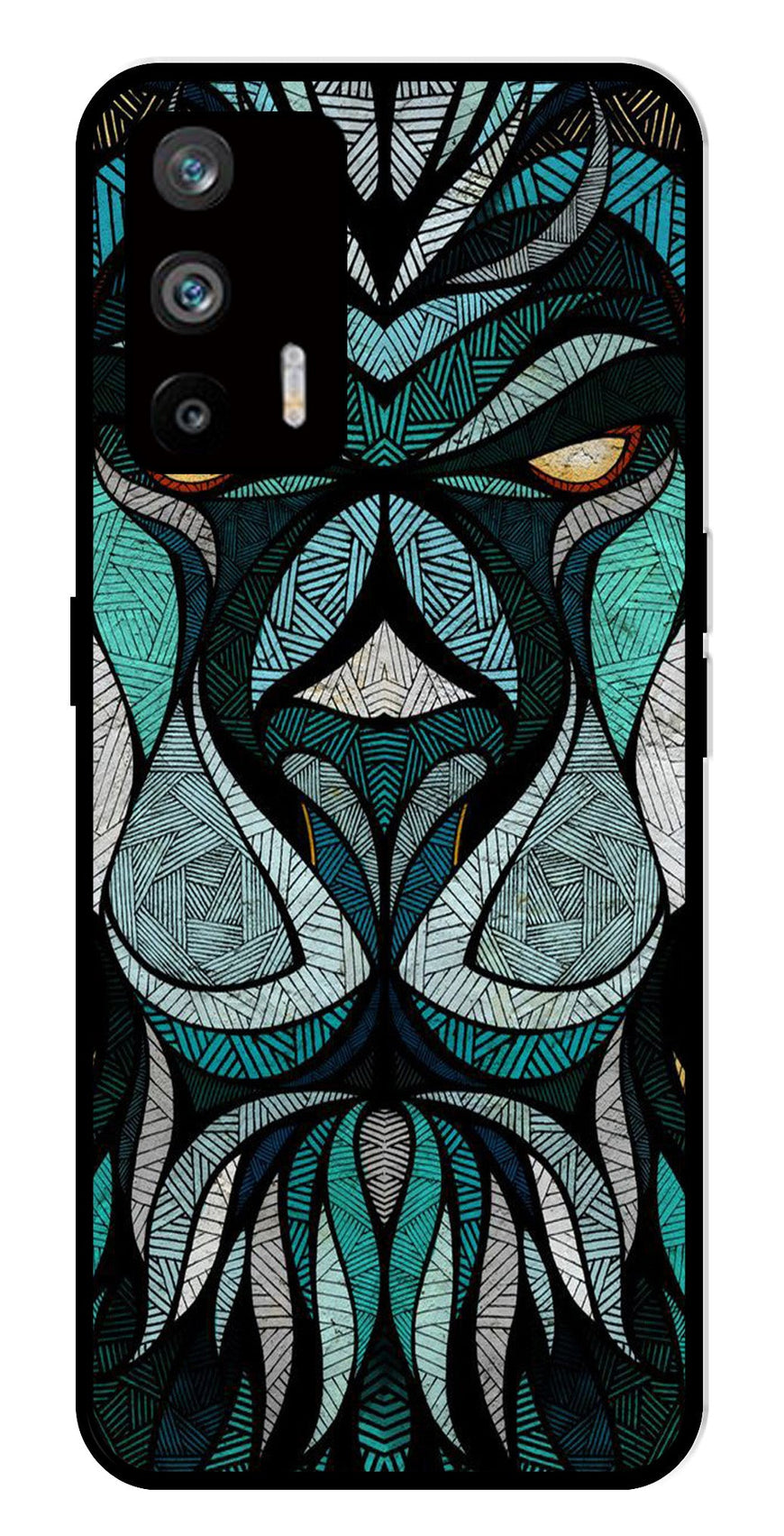 Lion Pattern Metal Mobile Case for Realme Q3 Pro   (Design No -40)