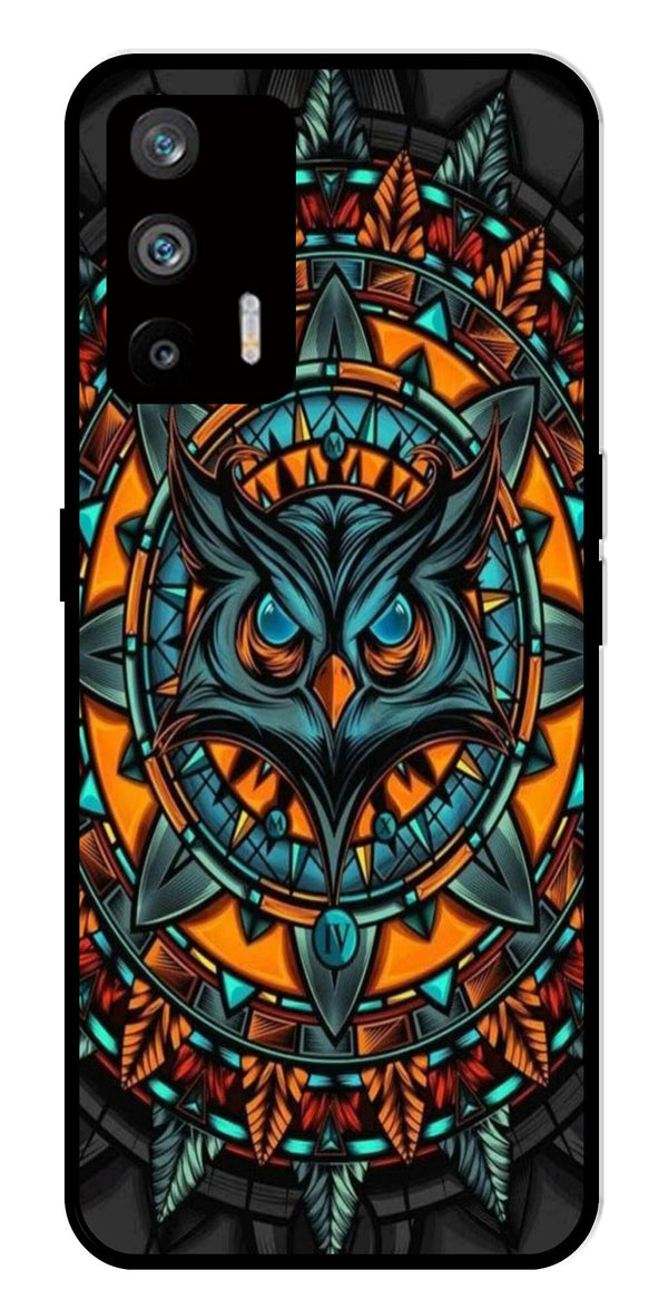 Owl Pattern Metal Mobile Case for Realme Q3 Pro   (Design No -42)