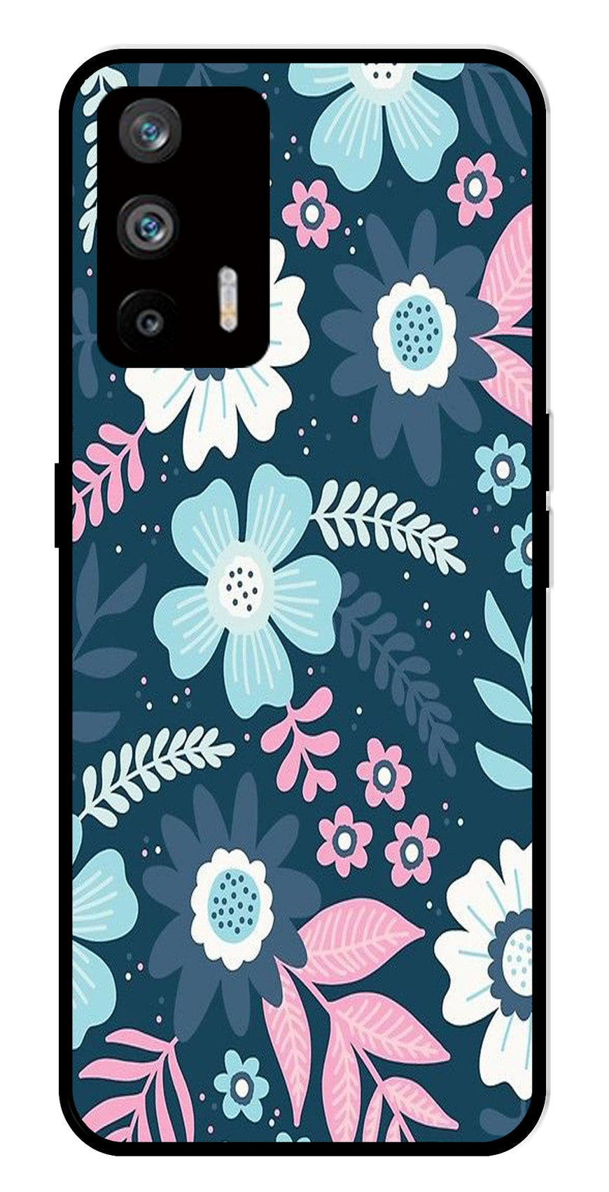 Flower Leaves Design Metal Mobile Case for Realme Q3 Pro   (Design No -50)