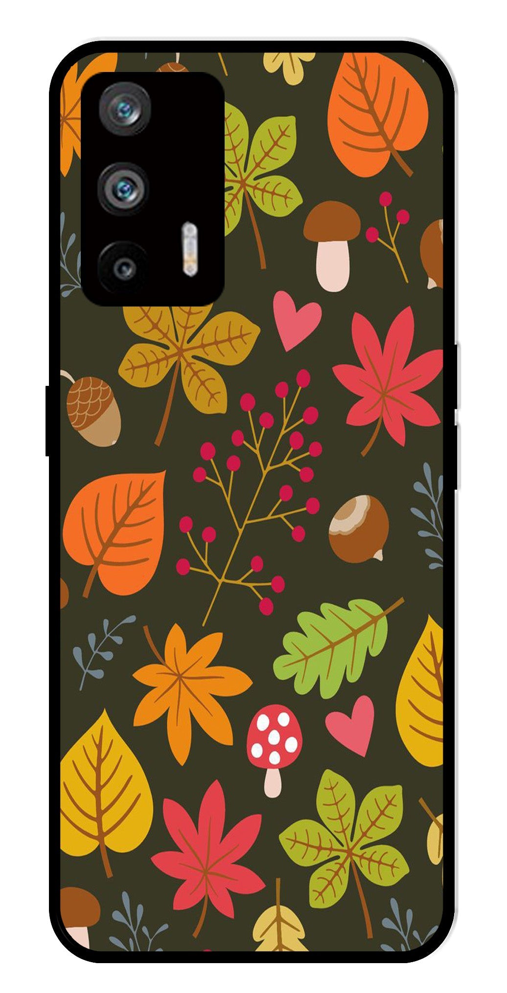 Leaves Design Metal Mobile Case for Realme Q3 Pro   (Design No -51)