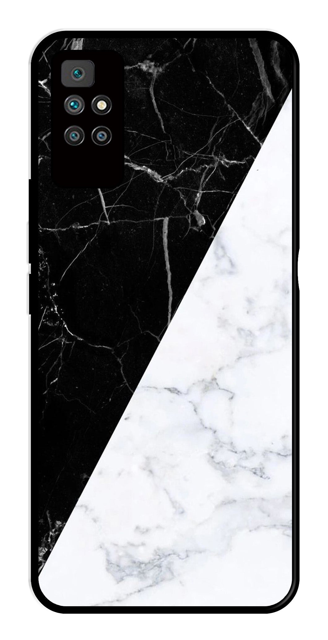 Black White Marble Design Metal Mobile Case for Redmi 10 Prime   (Design No -09)