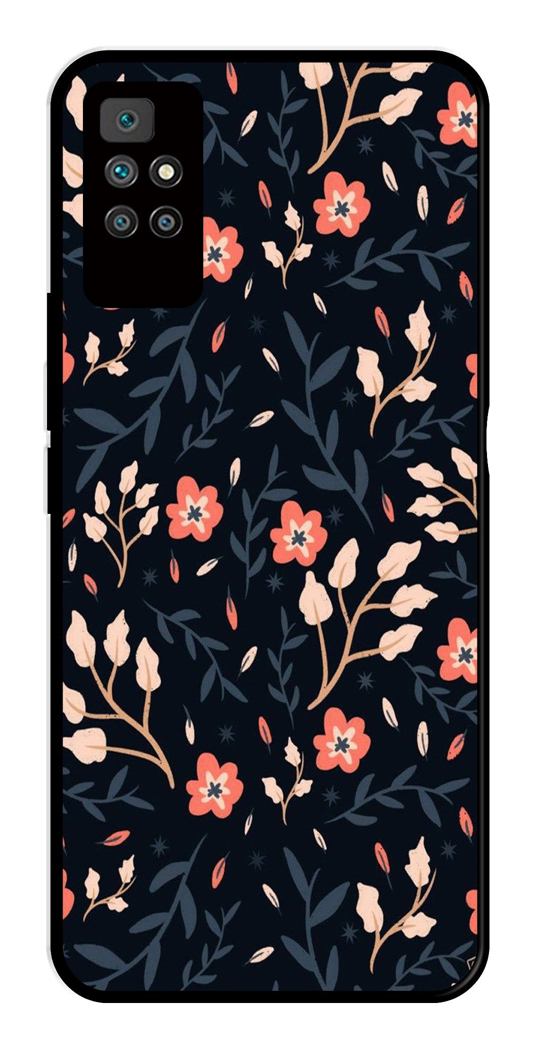 Floral Pattern Metal Mobile Case for Redmi 10 Prime   (Design No -10)