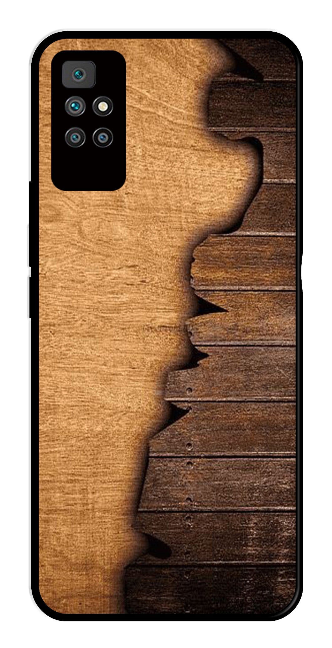 Wooden Design Metal Mobile Case for Redmi 10 Prime   (Design No -13)