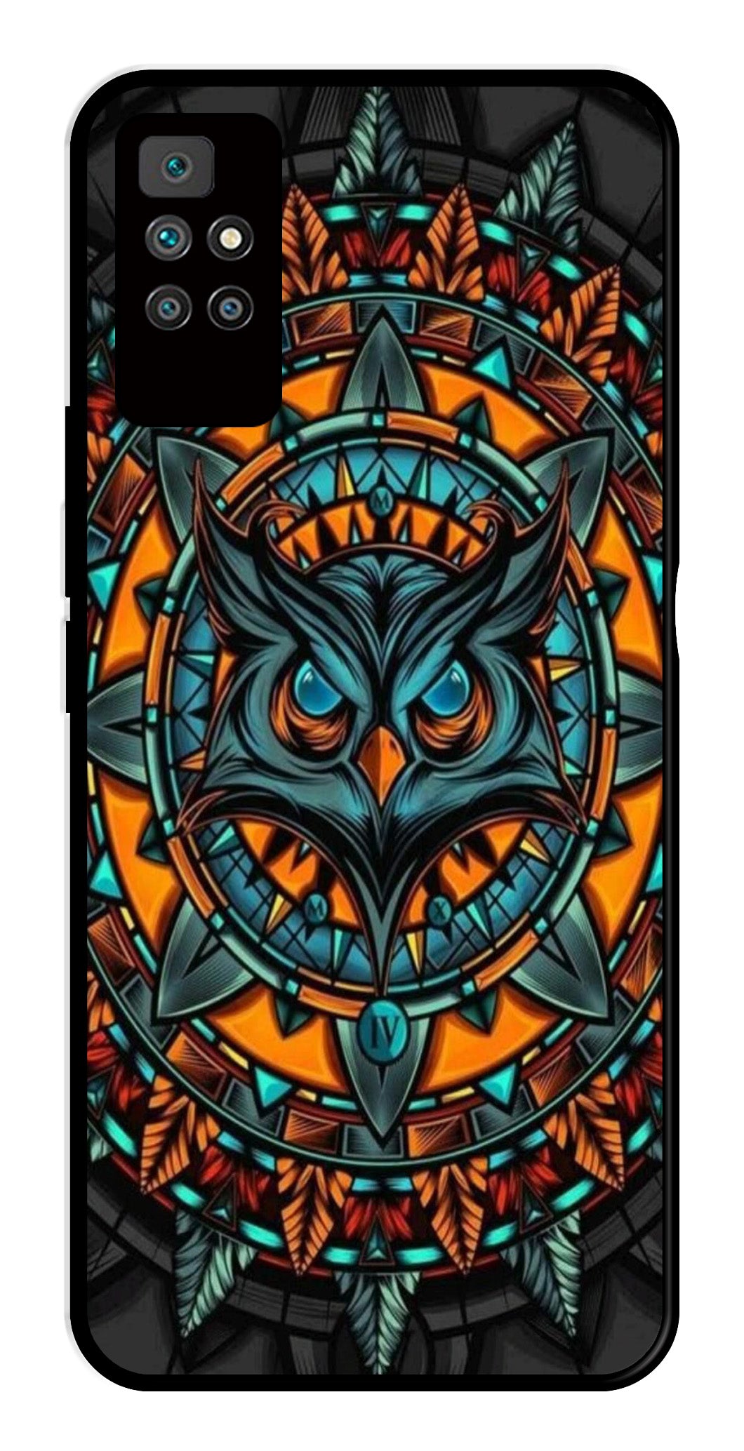 Owl Pattern Metal Mobile Case for Redmi 10 Prime   (Design No -42)