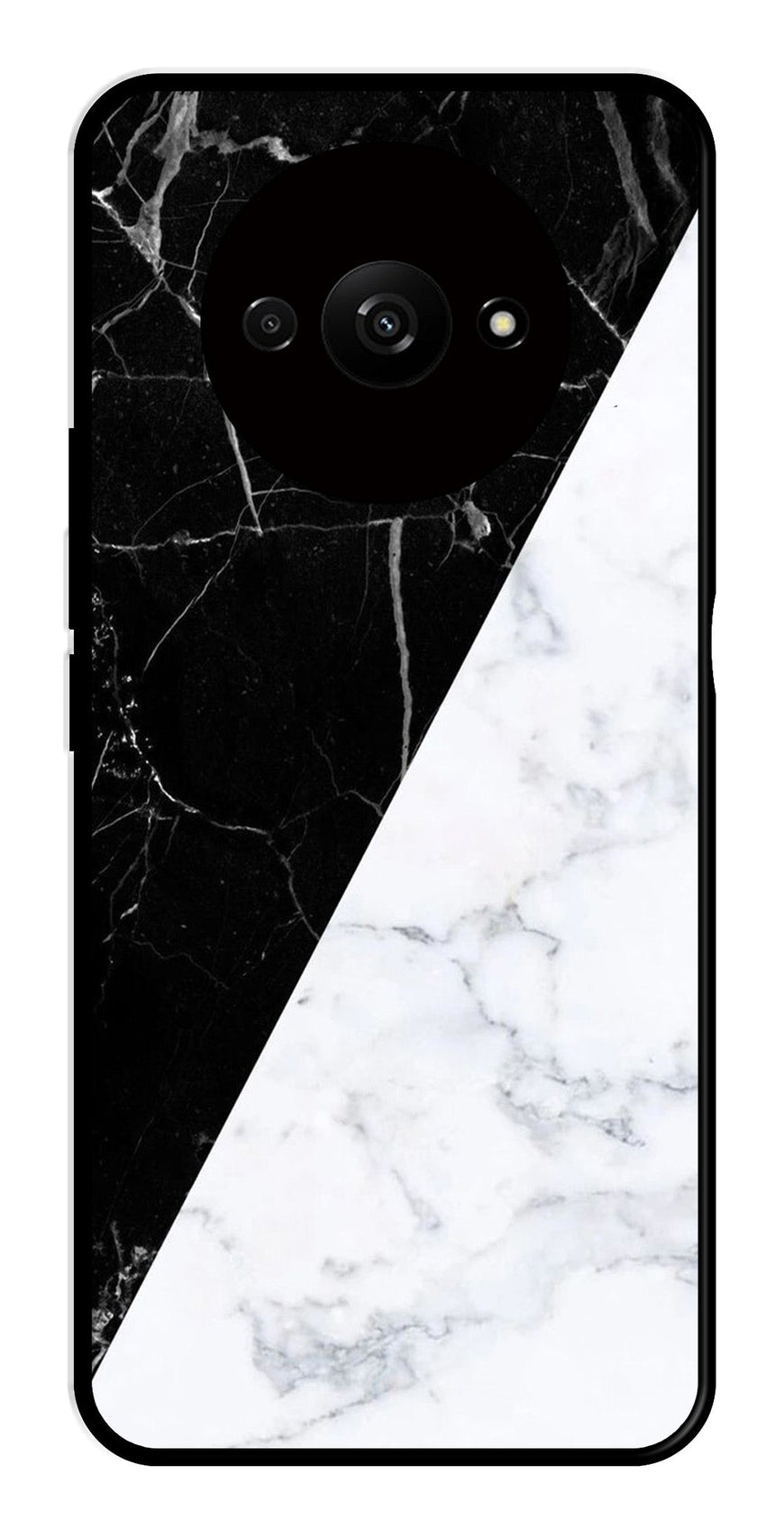 Black White Marble Design Metal Mobile Case for Redmi A3   (Design No -09)