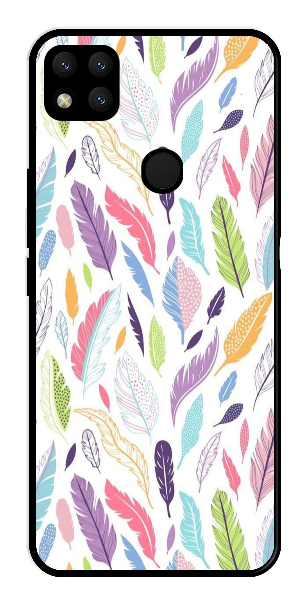 Colorful Feathers Metal Mobile Case for Redmi 9   (Design No -06)