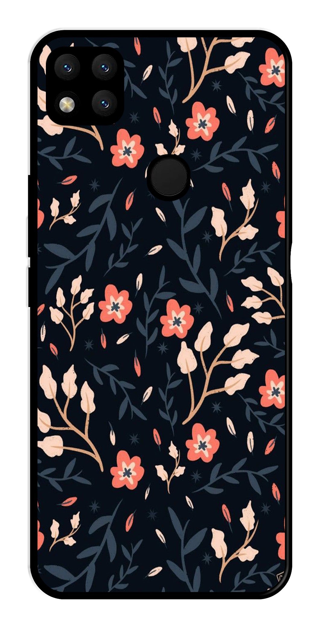 Floral Pattern Metal Mobile Case for Redmi 9   (Design No -10)