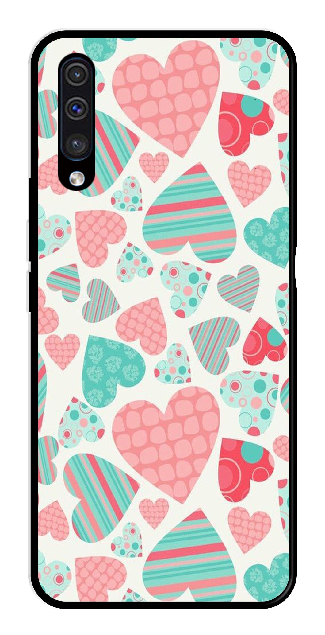 Hearts Pattern Metal Mobile Case for Samsung Galaxy A50   (Design No -22)