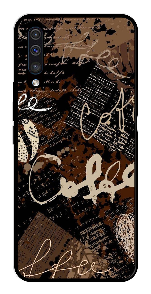Coffee Pattern Metal Mobile Case for Samsung Galaxy A50   (Design No -37)